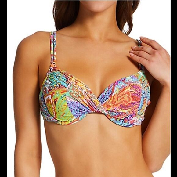 Bleu Rod Beattie Pink and Orange Bikini Top with Sweetheart Neckline - Picture 2 of 12